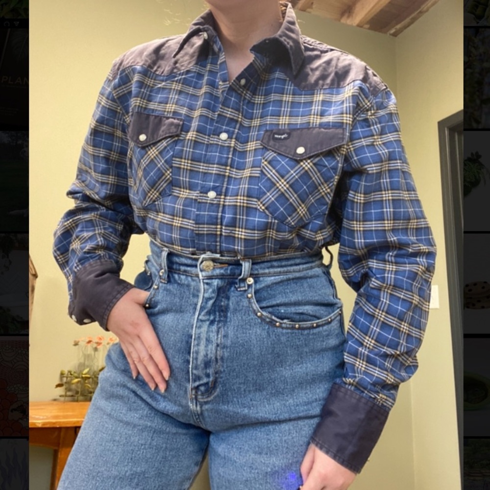 Vintage Wrangler plaid snap button long sleeve shirt